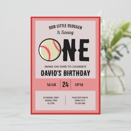Cool Modern Little Slugger Baseball 1e Verjaardag Kaart (Staand voorkant)