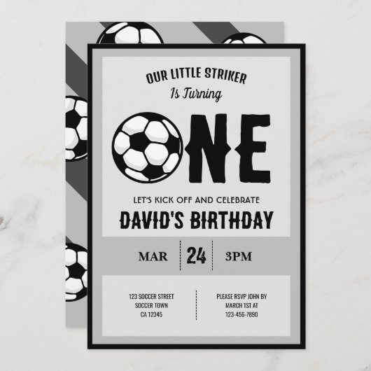 Cool Modern Little Striker Voetbal 1e Verjaardag Kaart (Voorkant / Achterkant)
