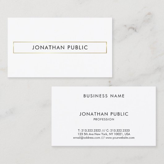 Cool Modern Minimalist Clean Elegant Golden Plain Visitekaartje (Voorkant / Achterkant)