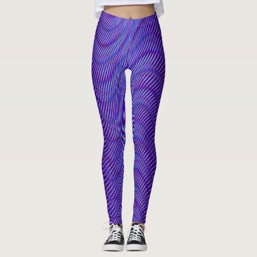    Cool & Modern Moiré Effect Abstract Blauw Paars Leggings (Voorkant)