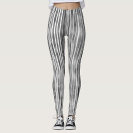Cool Modern Monochroom Grijs Strepen Waterverf Leggings