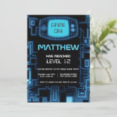 Cool Modern Navy Blue Black Teen Video Game Party Kaart (Staand voorkant)