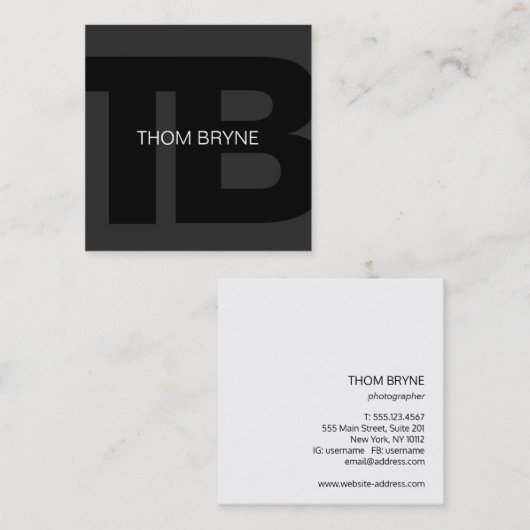 Cool Modern Professional Black 2 Letter Monogram Vierkante Visitekaartje (Voorkant / Achterkant)