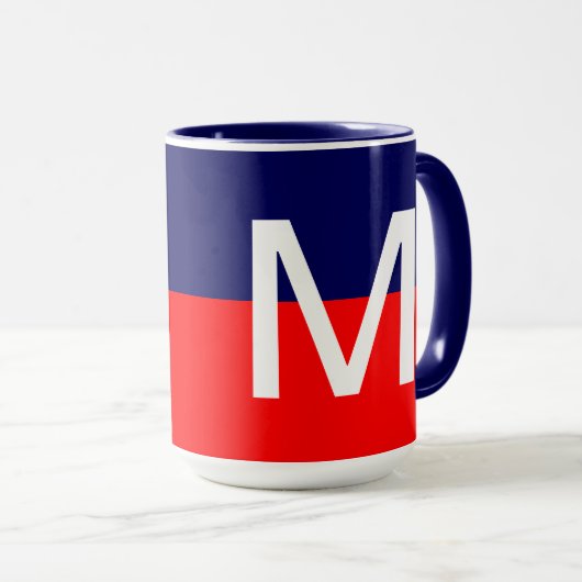 Cool Modern Red White en Blue Monogram Mok (Voorkant rechts)