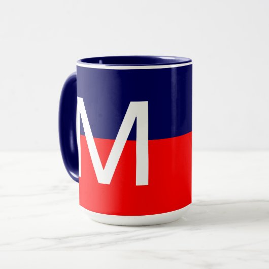Cool Modern Red White en Blue Monogram Mok (Voorkant links)