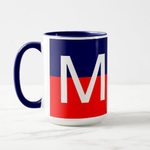 Cool Modern Rode Wit en Blauwe Monogram Mok