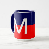 Cool Modern Rode Wit en Blauwe Monogram Mok (Voorkant links)