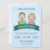 Cool Modern Schattige Comic Couple Huwelijksuitnod Kaart (Voorkant)