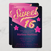 Cool modern super ster typografie roze blauw kaart (Voorkant / Achterkant)