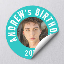 Cool Modern Turquoise Foto Verjaardagsfeest Ronde Sticker