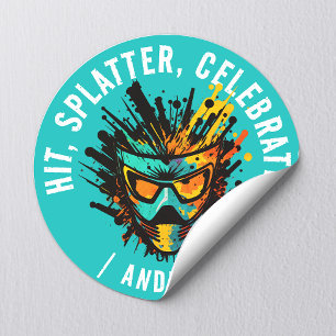 Cool Modern Turquoise Paintball Verjaardagsfeestje Ronde Sticker