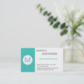 Cool, modern turquoise vierbladig monogram profess visitekaartje (Staand voorkant)