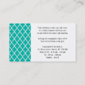 Cool, modern turquoise vierbladig monogram profess visitekaartje (Achterkant)