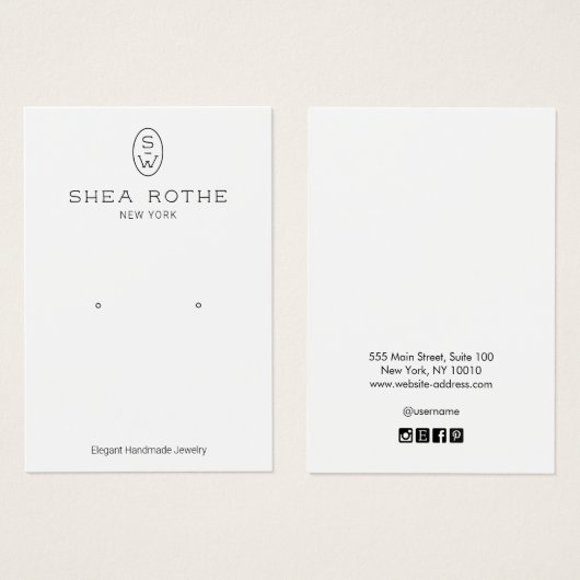 Cool Modern White Monogram Earring Display Card Visitekaartje (Voorkant /achterkant)