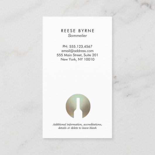 Cool Modern Wijnfles Sommelier Logo Visitekaartje (Achterkant)
