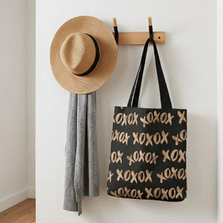 Cool modern xoxo patroon gouden zwart tote bag