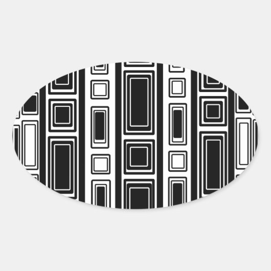Cool modern zwart-wit rechthoekontwerp ovale sticker (Voorkant)