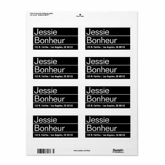 Cool Modern Zwart & Wit Retouradres Etiket (Full Sheet)