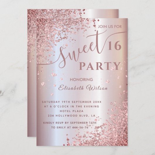 Cool moderne diamanten luxe roze goud zoete 16 uit kaart (Voorkant / Achterkant)