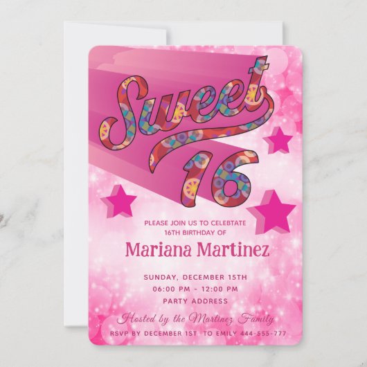 Cool moderne funky super ster typografie roze kaart (Voorkant)