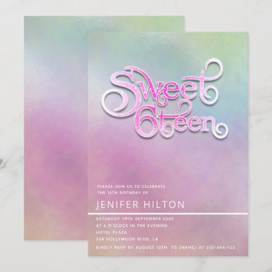 Cool moderne holografische typografie lief zestien kaart (Voorkant / Achterkant)