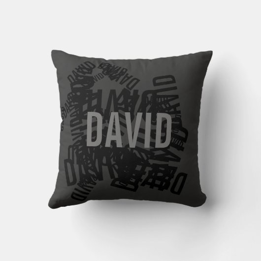 Cool moderne naamcollage in zwart & grijs kussen (Achterkant)