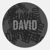 Cool moderne naamcollage in zwart & grijs ronde sticker (Voorkant)