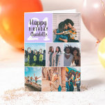 Cool moderne paarse foto's collage raster 21 verja kaart<br><div class="desc">Cool Modern paarse foto's collage grid 21 Birthday,  voeg 8 van uw vrienden favoriete foto met een moderne en coole elegante script lettertype typografie. Voeg je bericht toe aan de binnenkant.</div>