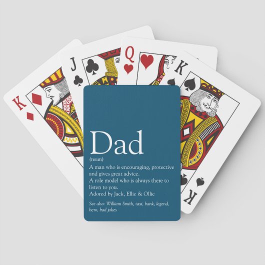 Cool Moderne Pap Definition Fathers Day Blue Pokerkaarten (Achterkant)