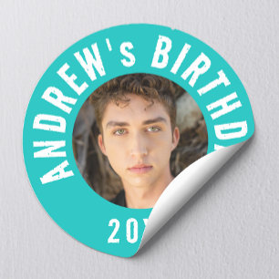 Cool moderne turquoise foto verjaardagsfeest ronde sticker