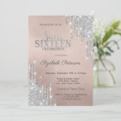 Cool Moderne Zilveren Glitterdruppels Sweet 16 Kaart (Staand voorkant)