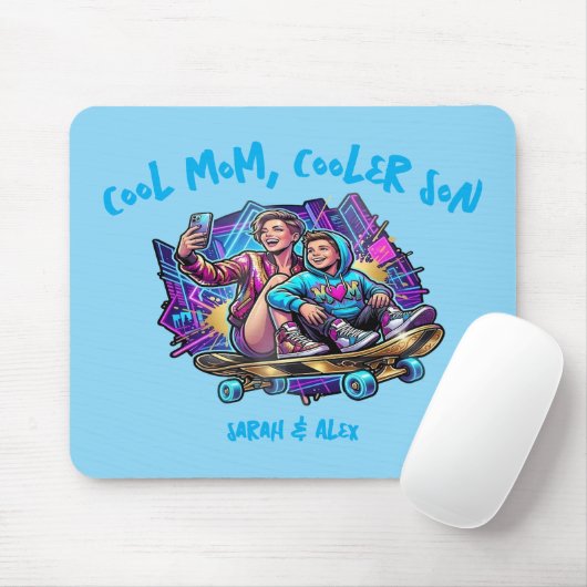 Cool Mom Cooler Son | Custom Name Retro Mousepad Muismat (Met muis)