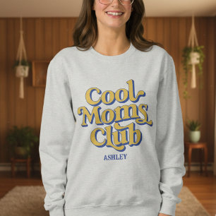 Cool Moms Club Retro Blauw Geel Tekst Stijl Design Trui
