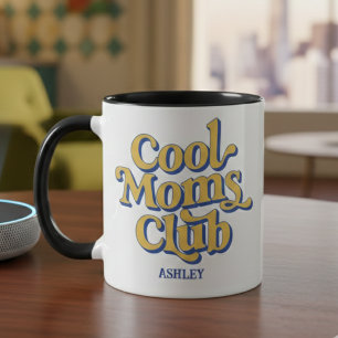 Cool Moms Club Retro Geel Blauw Koffie Typografie Mok