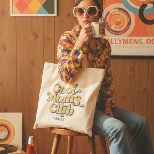 Cool Moms Club Retro Gele en Blauwe Typografie Tote Bag