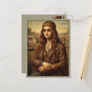 Cool Mona Lisa Hippie Campervan Briefkaart