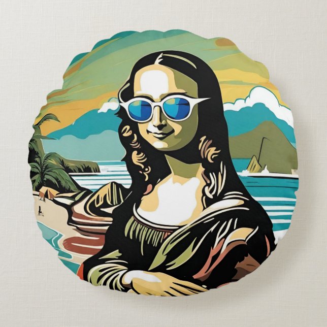 Cool Mona Lisa Rond Kussen (Voorkant)