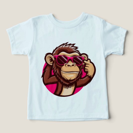 Cool Monkey Baby T-shirt met Roze Zonnebril (Design voorkant)