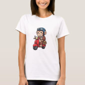 Cool Monkey Courier Riding Red Retro Scooter T-shirt (Voorkant)