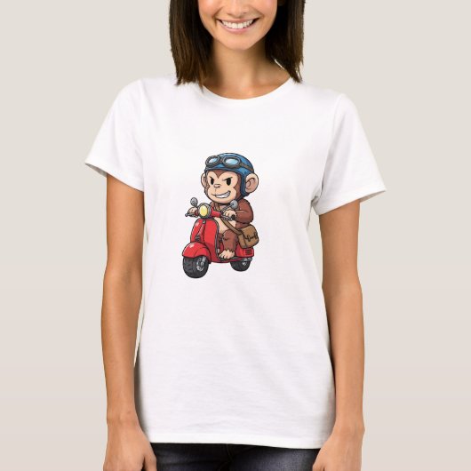 Cool Monkey Courier Riding Red Retro Scooter T-shirt (Voorkant)