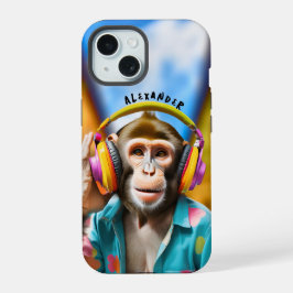 Cool Monkey met hoofdtelefoon iPhone 15 Case