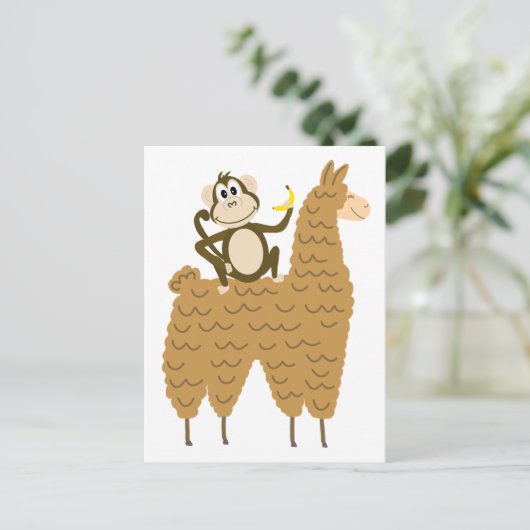 Cool Monkey Riding a Llama Briefkaart (Staand voorkant)