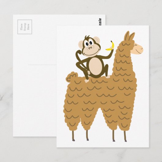 Cool Monkey Riding a Llama Briefkaart (Voorkant / Achterkant)