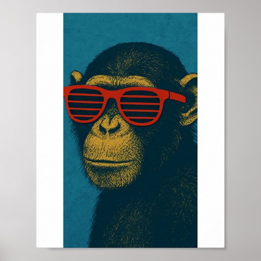 Cool Monkey with Red Sunglasses Poster (Voorkant)