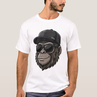 Cool Monkey with Sunglasses and Cap Graphic Tee T-shirt