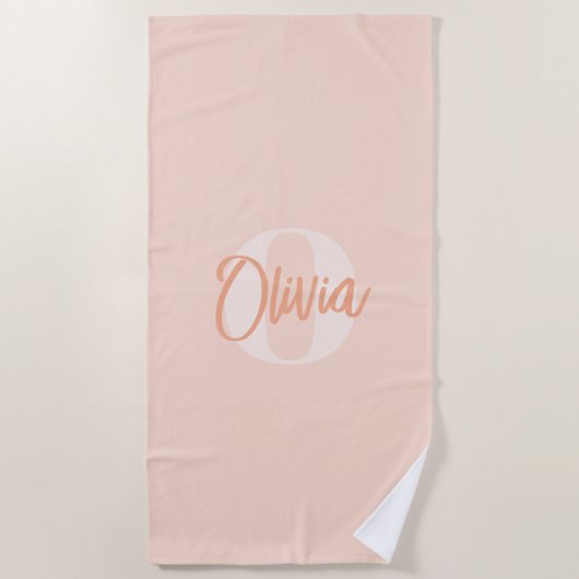 Cool Monochrome Blush Roze Trendy Script Monogram Strandlaken (Voorkant)