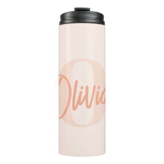 Cool Monochrome Blush Roze Trendy Script Monogram Thermosbeker (Voorkant)