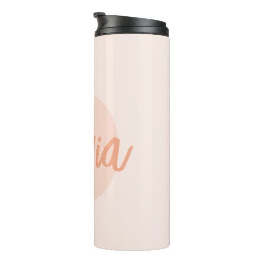 Cool Monochrome Blush Roze Trendy Script Monogram Thermosbeker (Geroteerd rechts)