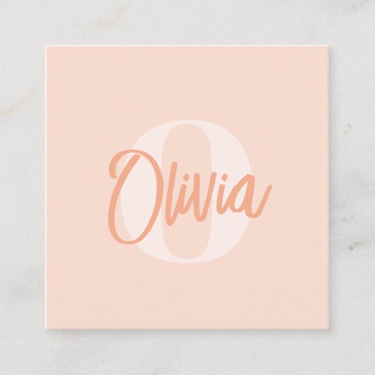 Cool Monochrome Blush Roze Trendy Script Monogram Vierkante Visitekaartje (Voorkant)