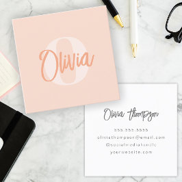 Cool Monochrome Blush Roze Trendy Script Monogram Vierkante Visitekaartje